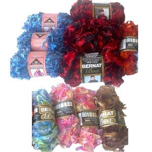 NWT BERNAT Boa + PHENTEX Mix Color Scarf Knit Yarn Lot of 11 + pattern